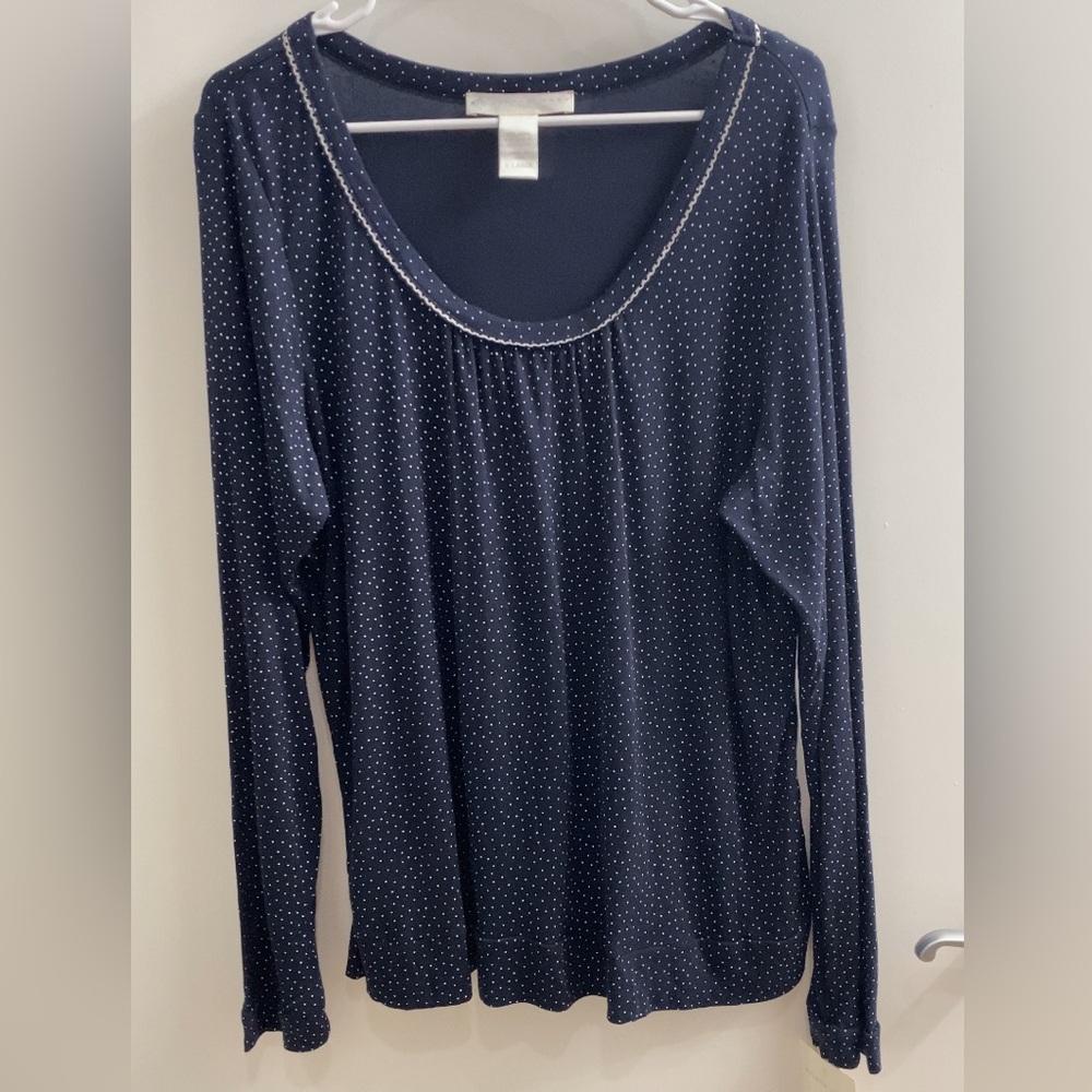 Eileen West Polka Dot Long Sleeve Pajama Sleep Top Size XL